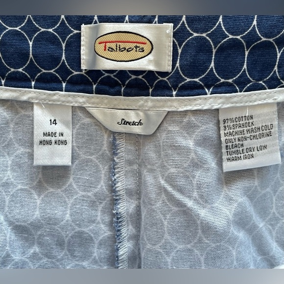 Talbots Stretch Cropped Causal Dress Pants Blue White Circle Pattern Women’s 14 - Picture 6 of 11